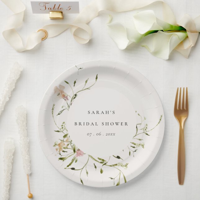 Assiettes En Carton Fête des mariées de germe florale de prairie molle (Mariage)