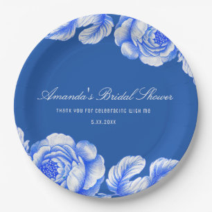 Assiettes En Carton Fête des mariées de la Chinoiserie Bleue et Blanch