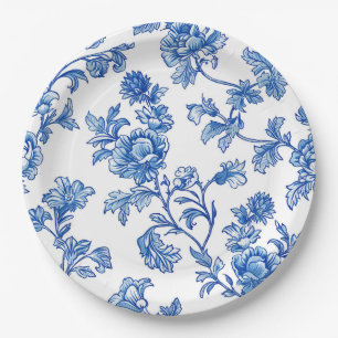 Assiettes En Carton Fête des mariées de la Chinoiserie Bleue et Blanch