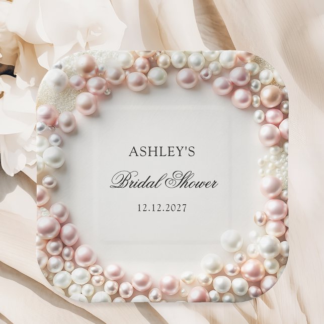 Assiettes En Carton Fête des mariées de perles roses et blanches (Créateur téléchargé)