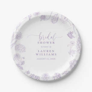 Assiettes En Carton Fête des mariées de script floral Lavender vintage