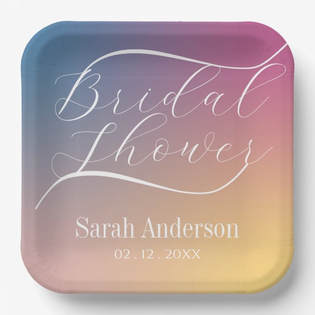 Assiettes En Carton Fête des mariées de script Pastel Purple Gradient  (Recto)
