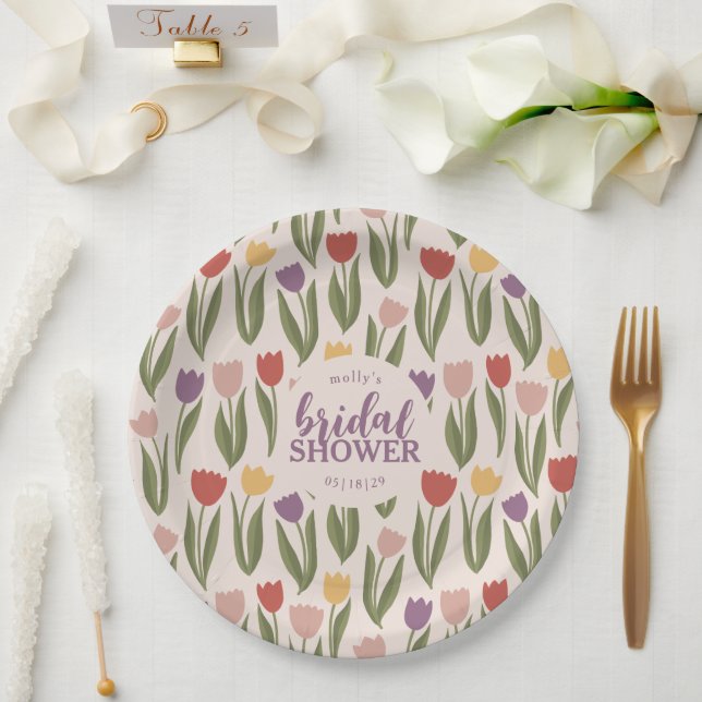 Assiettes En Carton Fête des mariées de tulipes personnalisée (Mariage)