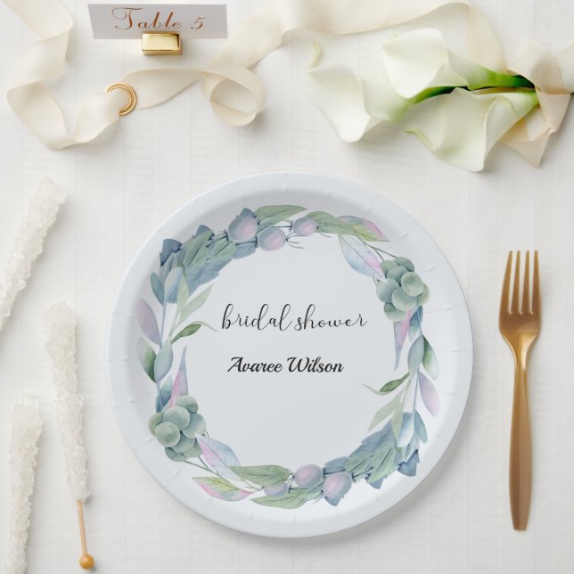 Assiettes En Carton Fête des mariées d'Eucalyptus aquarelle (Mariage)