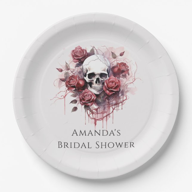 Assiettes En Carton Fête des mariées d'Halloween Rose gothique (Devant)