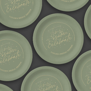 Assiettes En Carton Fête des mariées d'hiver de la mousse verte de sai