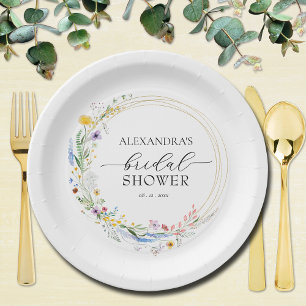 Assiettes En Carton Fête des mariées Fleur sauvage aquarelle