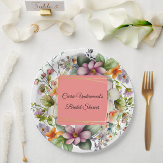 Assiettes En Carton Fête des mariées Fleur sauvage élégante