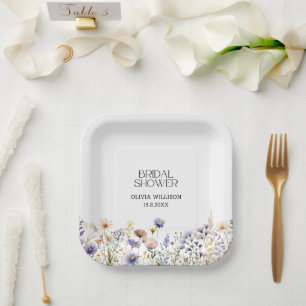 Assiettes En Carton Fête des mariées Fleurs sauvages bleu clair Aquare