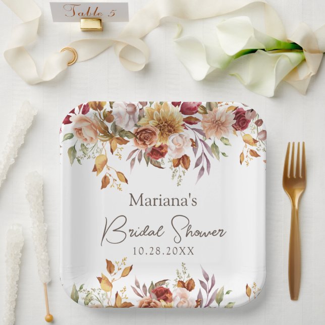Assiettes En Carton Fête des mariées florale automne (Mariage)