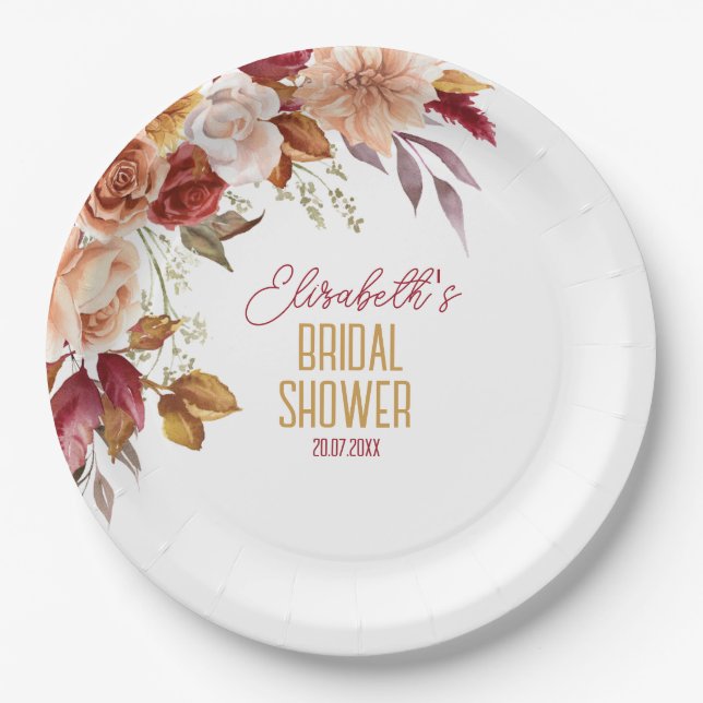 Assiettes En Carton Fête des mariées florale Boho automne personnalisé (Devant)