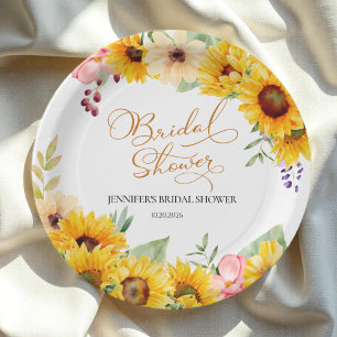 Assiettes En Carton Fête des mariées florale de tournesol