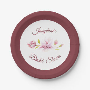 Assiettes En Carton Fête des mariées florale Magnolia Bourgogne