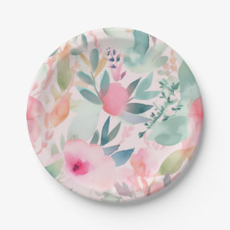 Assiettes En Carton Fête des mariées florale Pastel Watercolor