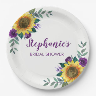 Assiettes En Carton Fête des mariées florale violet de tournesol
