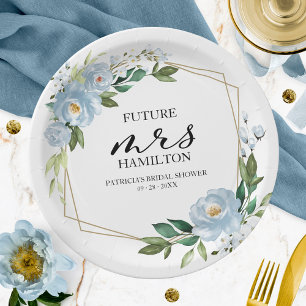 Assiettes En Carton Fête des mariées géométrique bleu-bleu floral