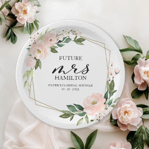 Assiettes En Carton Fête des mariées géométrique florale rose