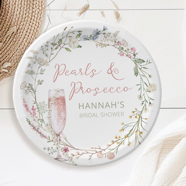 Assiettes En Carton Fête des mariées Mariage Pearl et Prosecco (Créateur téléchargé)