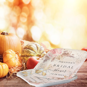 Assiettes En Carton Fête des mariées pampas herbe rose or bulle