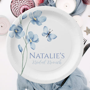 Assiettes En Carton Fête des mariées papillon Dusty Blue Fleur sauvage
