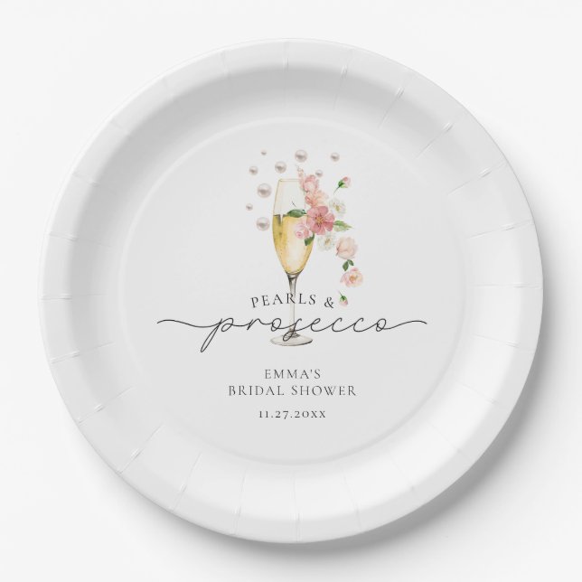 Assiettes En Carton Fête des mariées Perles fleurs sauvages et poursui (Devant)