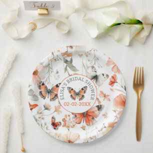 Assiettes En Carton Fête des mariées PERSONNALISÉE D'Aquarelle Papillo