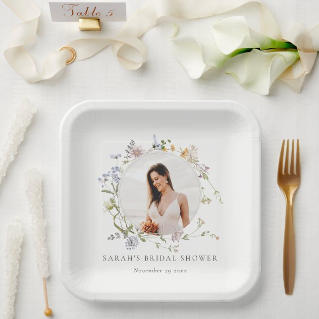 Assiettes En Carton Fête des mariées photo Rustic Meadow Floral Wreath (Mariage)