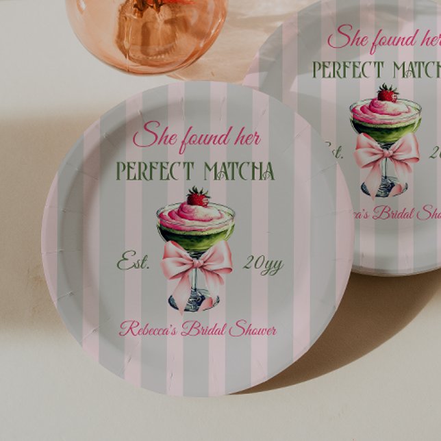 Assiettes En Carton Fête des mariées Retro Strawb Parfaite Matcha Rose (Créateur téléchargé)