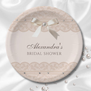 Assiettes En Carton Fête des mariées rose Beige Régence Satin Bow