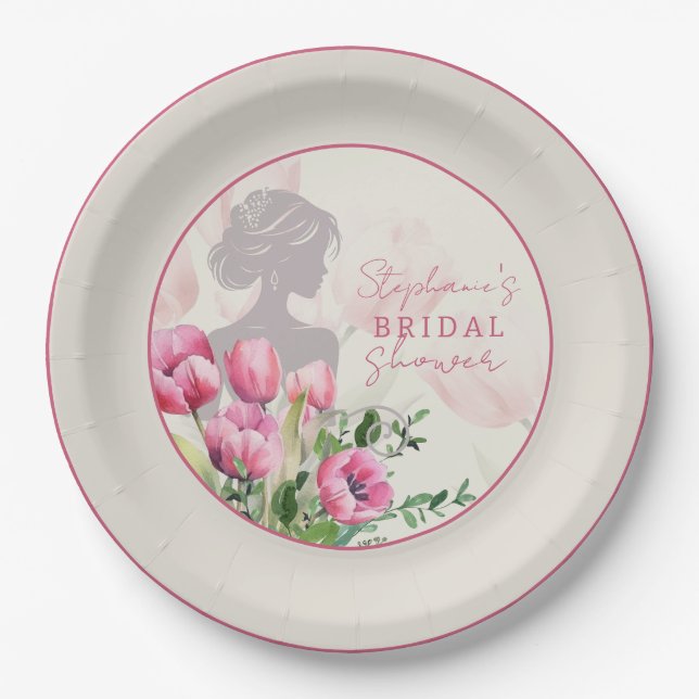 Assiettes En Carton Fête des mariées rose Tulipe ronde (Devant)