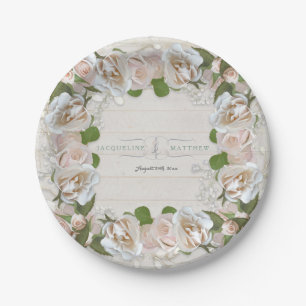 Assiettes En Carton Fête des mariées rustique Blush Rose Wreath Floral