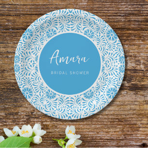 ASSIETTES EN CARTON FÊTE DES MARIÉES TALAVERA BLANC ET BLEU