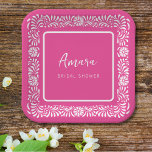 ASSIETTES EN CARTON FÊTE DES MARIÉES TALAVERA ROSE<br><div class="desc">Belles fleurs de Talavera mexicaines roses</div>