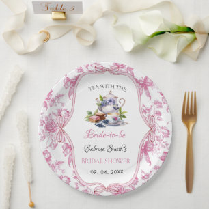 Assiettes En Carton Fête des mariées Tea Party Fleur sauvage rose