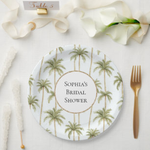 Assiettes En Carton Fête des mariées Tropical Green White Palm Trees
