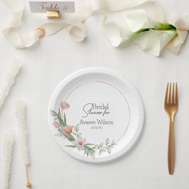 Assiettes En Carton Fête des mariées Tulipes d'aquarelle rose (Mariage)