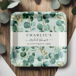 Assiettes En Carton Fête des mariées verdoyante moderne et élégant<br><div class="desc">Levez votre table de douche nuptiale avec cette élégante plaque en papier d'eucalyptus aquarelle. Doté d'une délicate couronne de feuilles d'eucalyptus vert doux entrelacés de branches dorées, ce design exhale la beauté naturelle et le raffinement. La calligraphie moderne et la typographie serif classique apportent une touche de style, ce qui...</div>