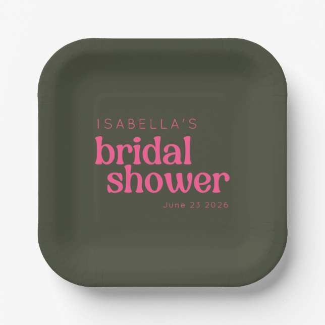 Assiettes En Carton Fête des mariées verte rose Super Retro personnali (Recto)