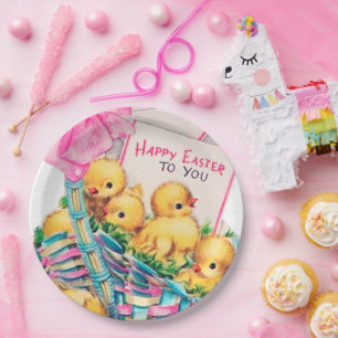 Assiettes En Carton fête des poussins vintages de Pâques