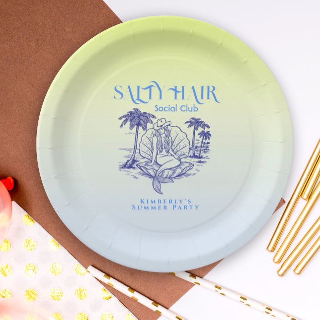 Assiettes En Carton Fête d'été de la chouette de sirène bleue côtière (Créateur téléchargé)