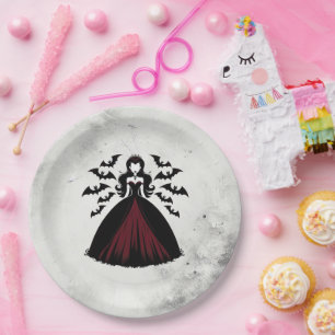Assiettes En Carton Fête d'Halloween de la Reine Vampire