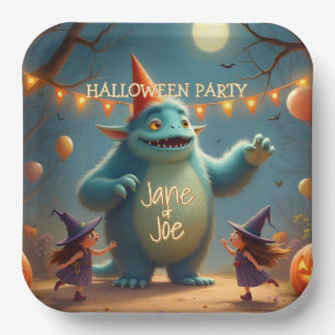 Assiettes En Carton Fête d'Halloween de Monstre Joyeux pour Enfants