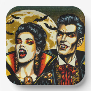 Assiettes En Carton Fête d'Halloween des vampires et des chauves-souri