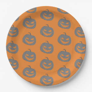 Assiettes En Carton Fête d'Halloween gris et orange citrouille