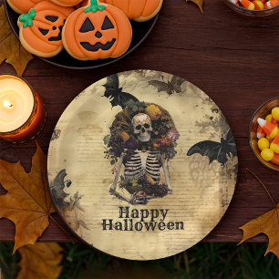 Assiettes En Carton Fête d'Halloween squelette effrayant vintage