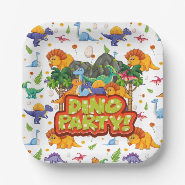 Assiettes En Carton Fête Dino  (Recto)