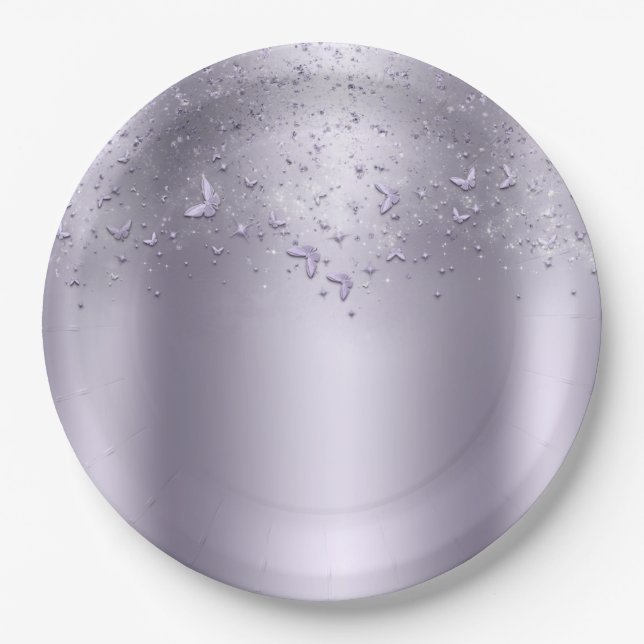 Assiettes En Carton Fête Douce Papillon Papillotement Lilas 16 Ans (Devant)