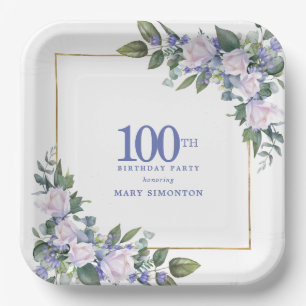 Assiettes En Carton Fête du 100e anniversaire Fleurs roses blanches et