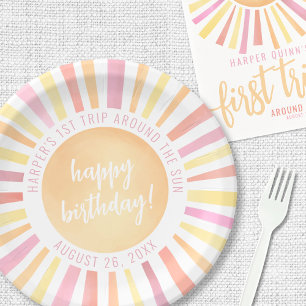 Assiettes En Carton Fête du 1er anniversaire de Sunshine Pink Sun