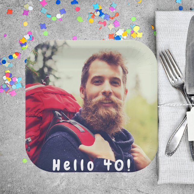 Assiettes En Carton fête du 40e anniversaire photo bonjour 40 hommes (Créateur téléchargé)